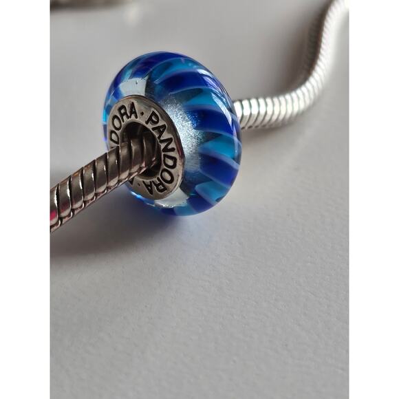 PANDORA Blue Swirl Murano Glass Charm in Sterling Silver 925 - Picture 4 of 4